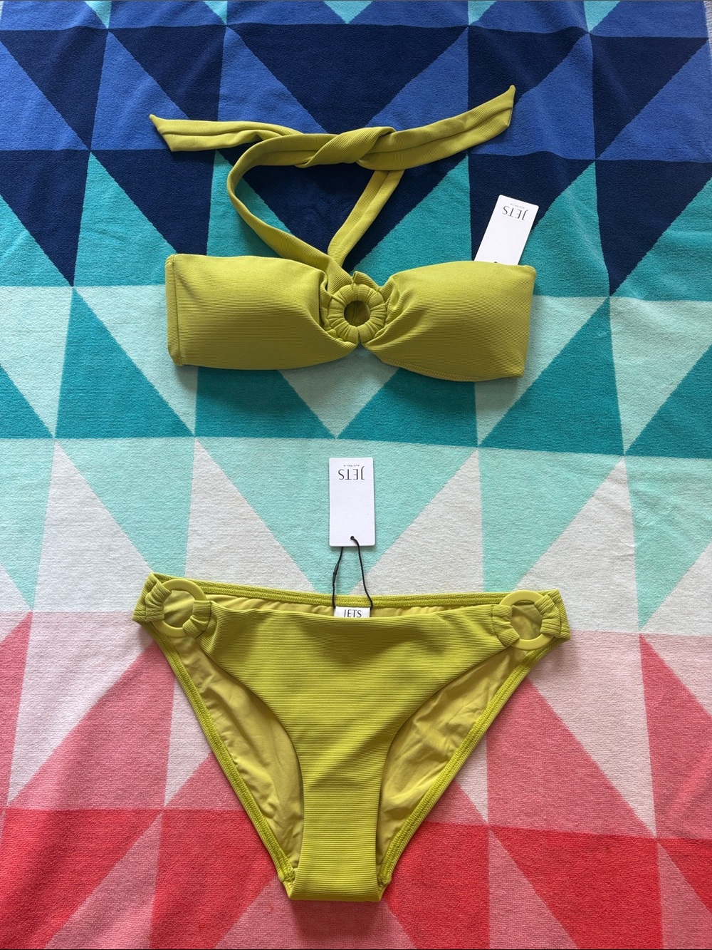 NWT JETS Lime Rib Trim Side Hipster Bikini Set Size US 10